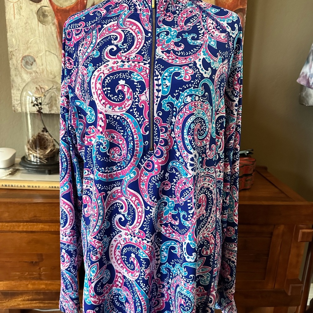 crown & ivy Blue and Pink Paisley Zip-Front Swim Cover-Up - Picture 3 of 5